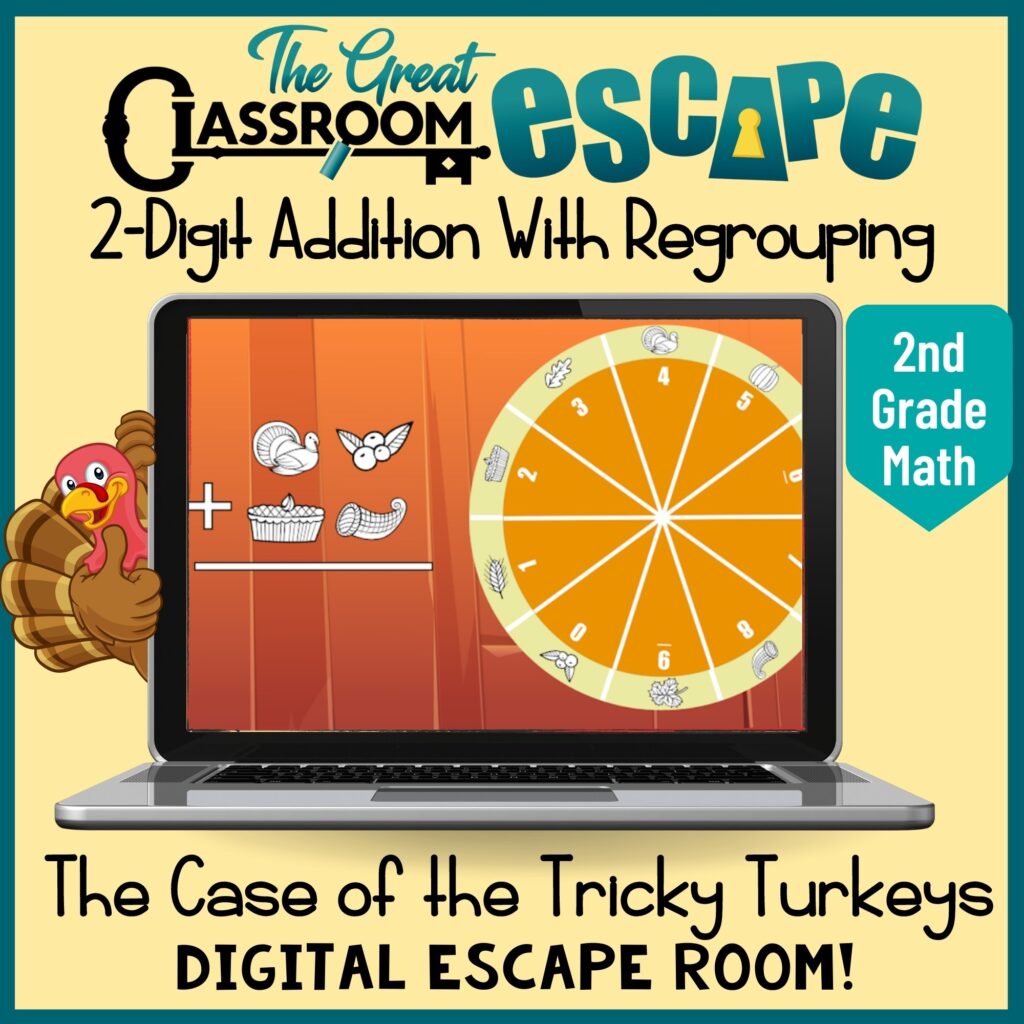 Two Digit Addition With Regrouping 2nd Grade Math Thanksgiving Activity Digital Escape Room