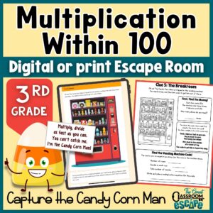 3rd grade Halloween math multiplication escape room with printable and digital activities
