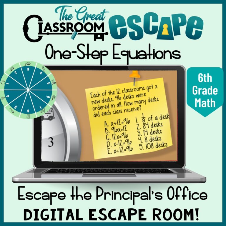 Solving single step equations activity digital escape room for 6th