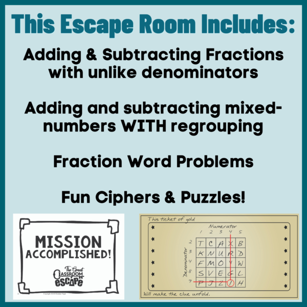 Adding and Subtracting Fractions with Unlike Denominators 5th Grade Math Digital Escape Room Challenge - Image 3