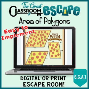 This digital escape room is a great activity for reviewing and practicing finding the area of triangles, trapezoids, parallelograms, and composite shapes. This challenging activity is based on 6th grade standards and comes with both a digital and print version