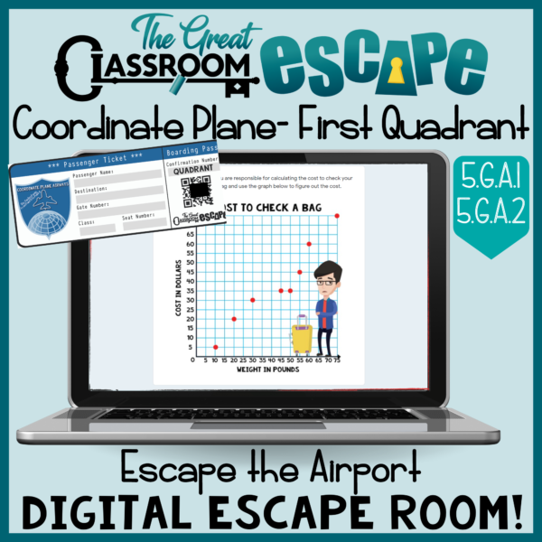 Graphing and reading points in the first quadrant of the coordinate plane is a 5th grade math standard that can be practiced and reviewed with this engaging digital escape room.