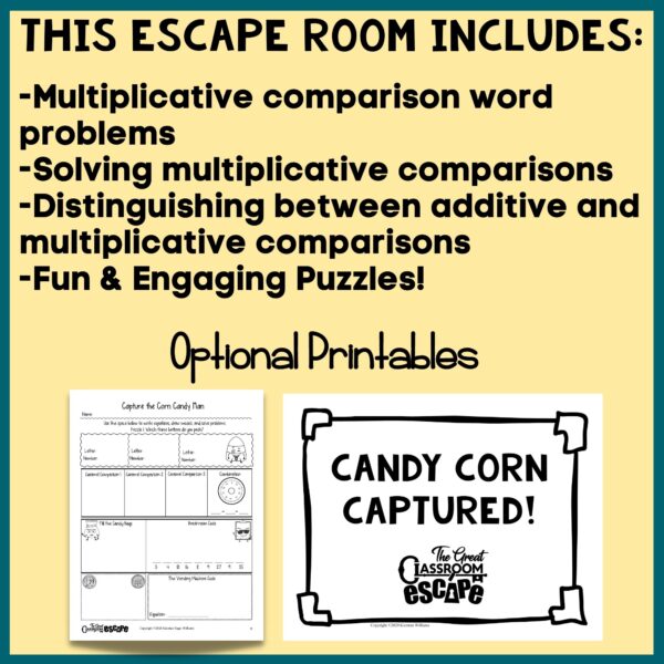 4th Grade Halloween Math Activity Multiplicative Comparison Digital Escape Room - Image 4