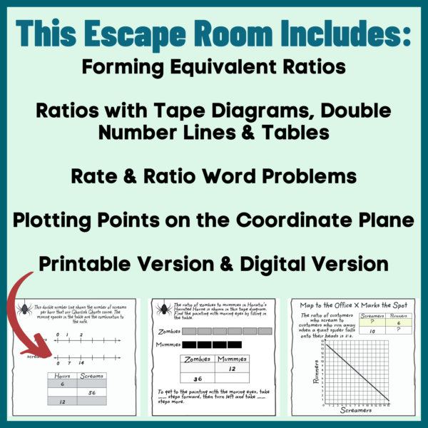 Digital or print escape room 6th grade math activity rate and ratio word problems. Makes a great worksheet alternative.