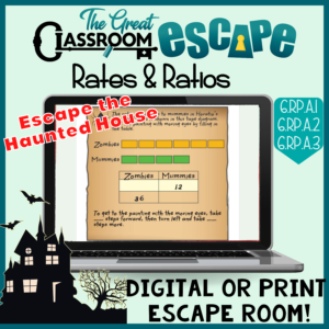 Rates and ratios halloween math activity for 6th grade digital escape room