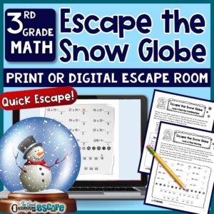 3rd grade winter math Escape the Snow Globe activity in print and digital formats