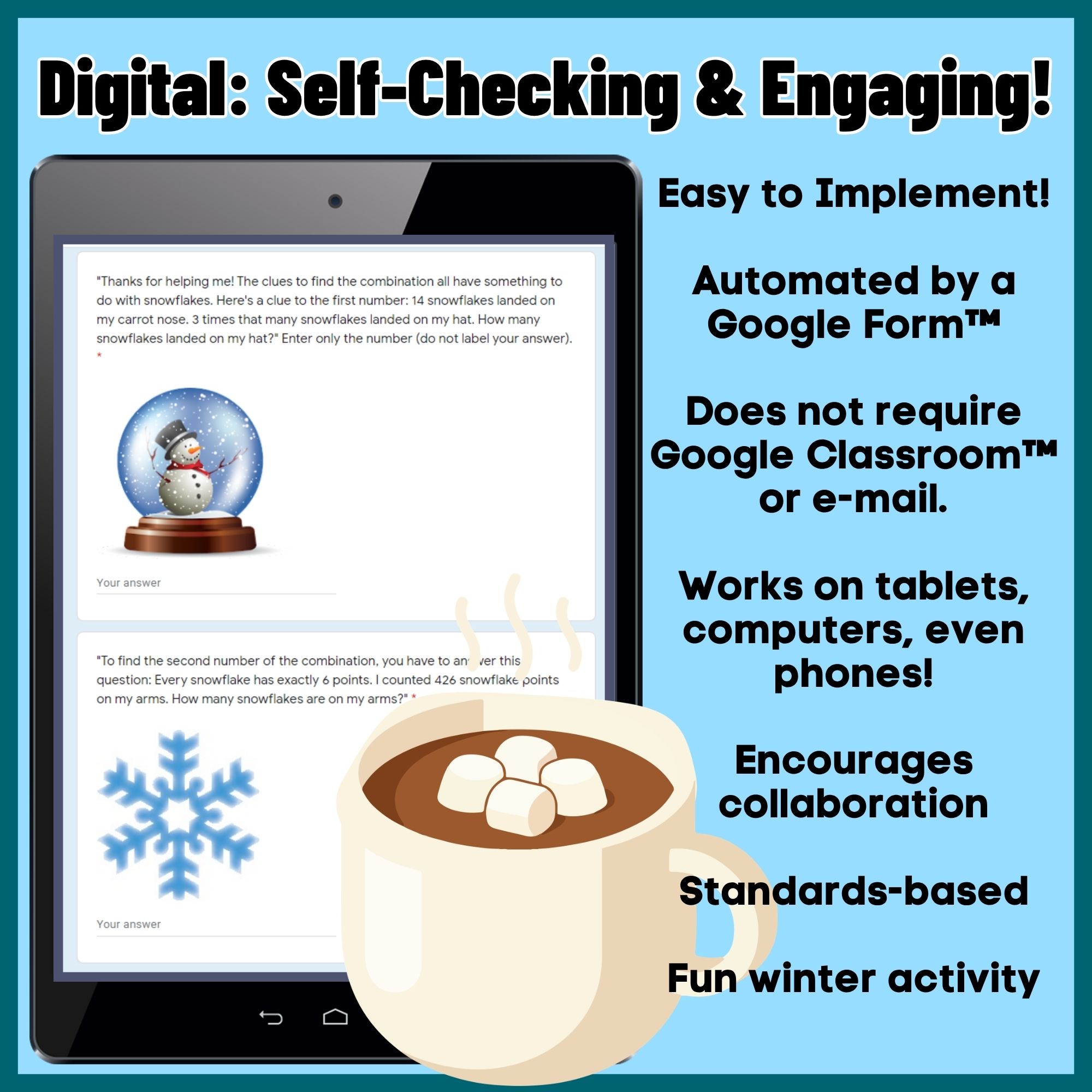 Self-checking digital 4th grade winter Snow Globe math escape room