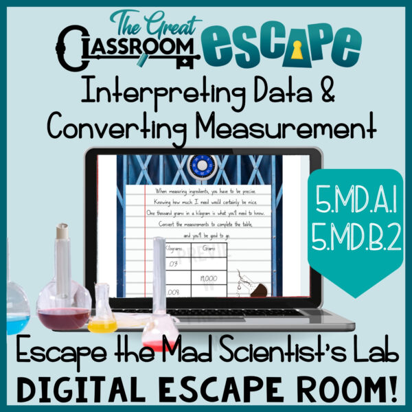 This measurement and data activity is based on 5th grade math standards. Students convert between metric measurements as well as between units in the U.S. Customary system to solve puzzles and escape the mad scientist's lab. Interpreting data in line plots is also practiced and reviewed.