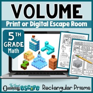 5th grade volume of rectangular prisms escape room with printable and digital activities