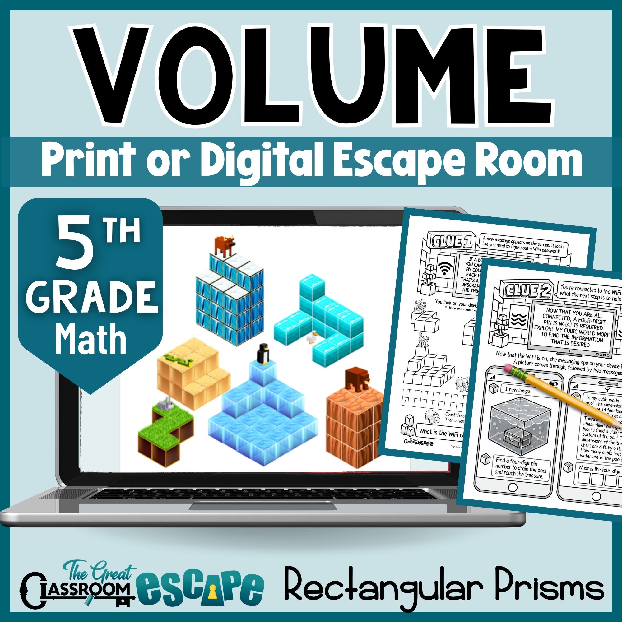 5th grade volume of rectangular prisms escape room with printable and digital activities