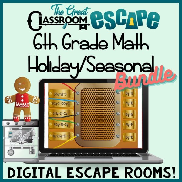 Sixth Grade math escape rooms keep students learning and engaged before the busy holiday season. This bundle includes five 6th grade math digital escape rooms. The Halloween escape room focuses on rates and ratios. The 6th grade Thanksgiving escape room has order of operations with exponents, multi-step word problems, and more. The other escape rooms include Valentine's Day, winter/Christmas, and end of the school year.