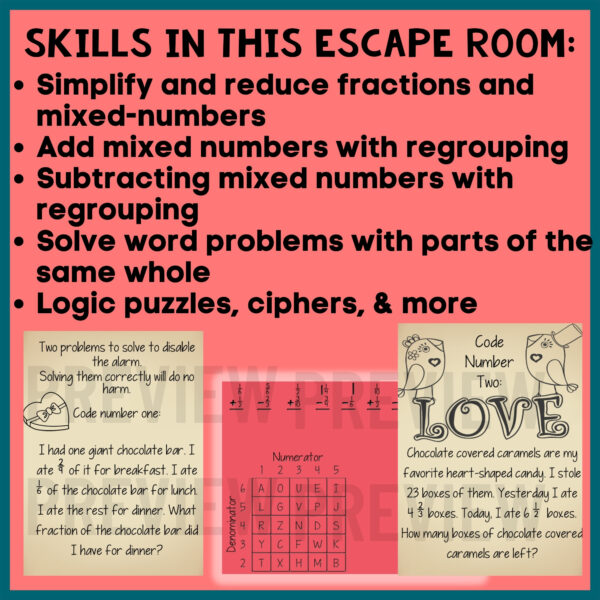 5th Grade Valentine's Day Math Activity Adding & Subtracting Fractions Digital Escape Room - Image 4