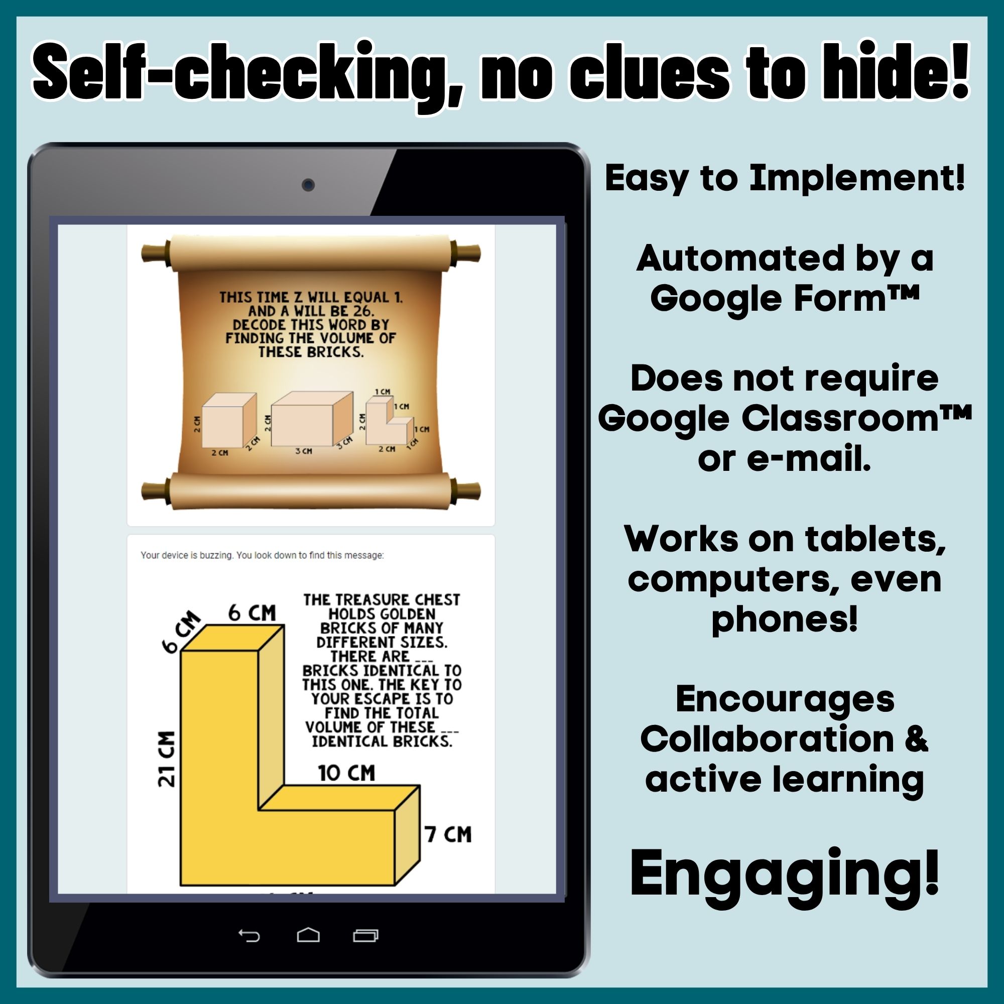 Self-checking digital 5th grade volume escape room with rectangular prisms and composite figures