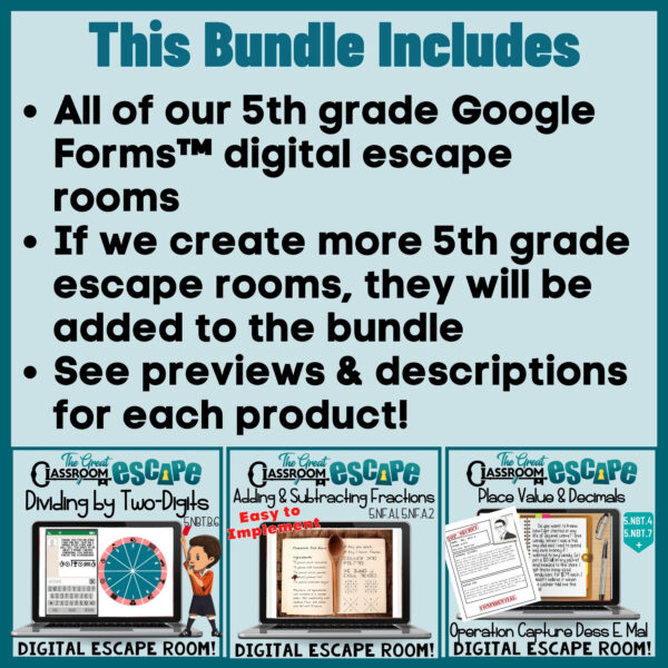 5th Grade Math Escape Room Bundle -18 Challenging and Engaging Digital Escape Rooms! - Image 4