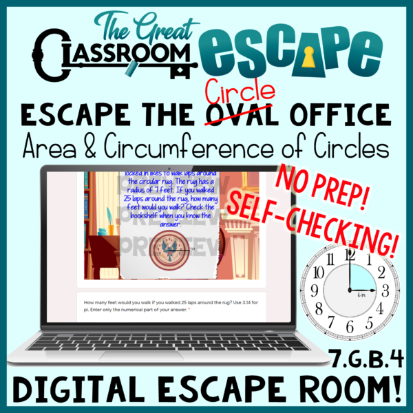 Math activity for pi day! This digital escape room is based on 7th grade math standards. Students use pi to find the area and circumference of circles using geometric formulas. This activity is engaging and is perfect for practice, review, and enrichment.