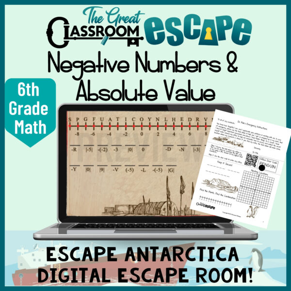 6th Grade Math ordering rational numbers digital escape room. This is a fun and engaging activity to practice and review absolute value and negative numbers. Students will plot points in all four quadrants of the coordinate plane, calculate the distance between those points, solve word problems including negative numbers, and much more.