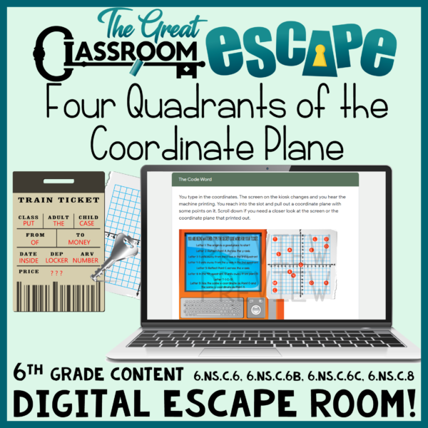 Fun and engaging 6th grade math activity for students to practice and review plotting points and solving problems in all four quadrants of the coordinate plane. Students will name points, plot points, reflect points across an axis, find the distance between two points, and more.