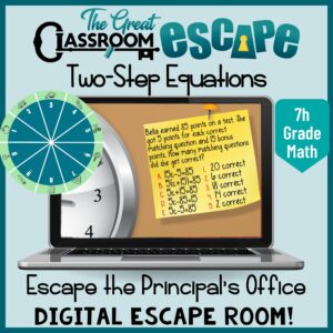 Practice solving two-step equations in this fun and engaging digital escape room based on 7th grade math standard. Translate word problems into equations in one variable, analyze errors in solutions to two-step equations, and much more.