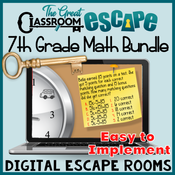 Collection of 7th grade math activities including six digital escape rooms based on seventh grade math standards. All of these activities require an internet connected device and provide challenging and engaging practice and review of 7th grade math skills.