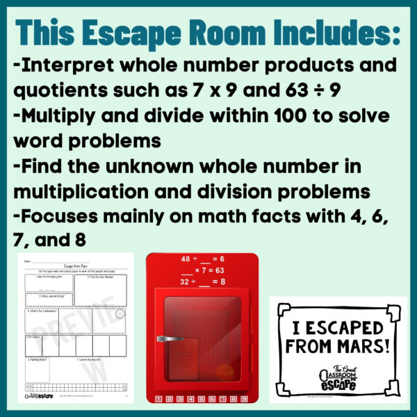 3rd Grade Math Multiplication and Division within 100 Digital Escape Room Activity - Image 2