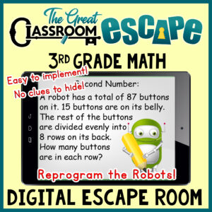 This fun and engaging third grade math activity is great for practicing and reviewing 3rd grade standards before end-of-year testing. A variety of math skills are addressed including solving multi-step word problems, comparing fractions, telling, time, and more.