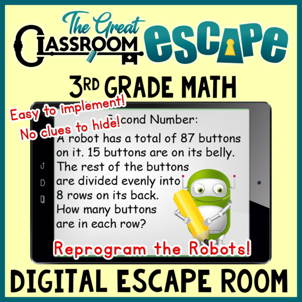 This fun and engaging third grade math activity is great for practicing and reviewing 3rd grade standards before end-of-year testing. A variety of math skills are addressed including solving multi-step word problems, comparing fractions, telling, time, and more.