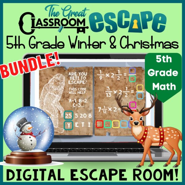 Winter and Christmas themed math activities for 5th grade that will keep students engaged. Digital escape rooms encourage collaboration and make practicing and reviewing important math standards fun!