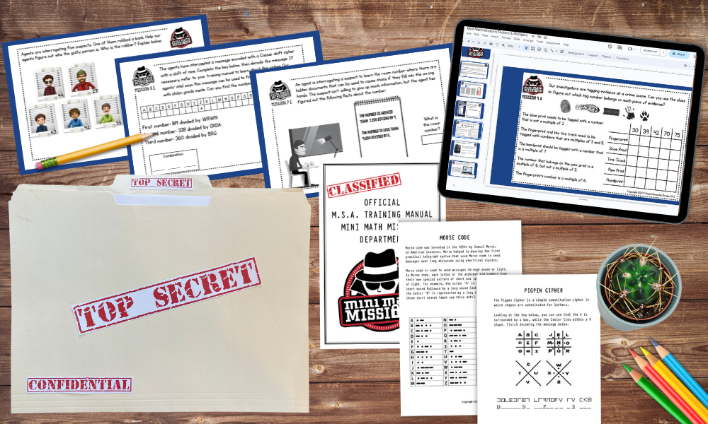 Escape room style math task cards for bell ringers, early finishes, exit tickets, practice, review, or enrichment. Engage your students with standards-based math task cards with our mini math missions activities and games.