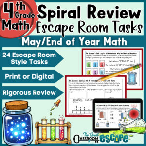 4th grade math morning work for end of year test review escape room activity, fourth grade math review task cards fun and engaging for standards-based math practice and review.
