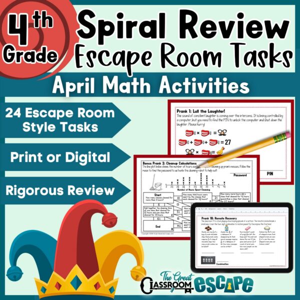 4th Grade Math Review & Test Prep Escape Room Tasks for Spring, April ...