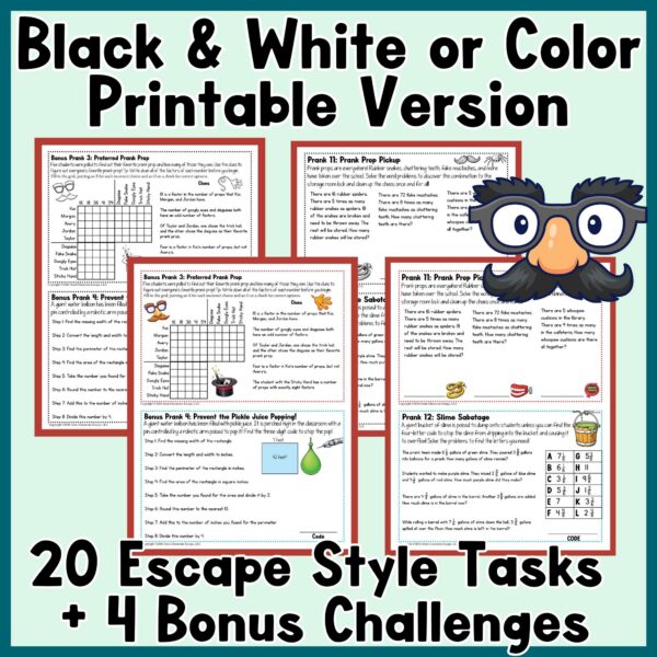 4th Grade Math Review & Test Prep Escape Room Tasks for Spring, April ...
