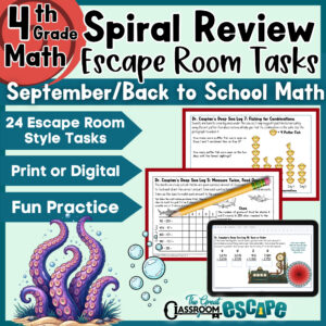 Beginning of the year math review for fourth grade escape room task card challenges for morning work, review, and enrichment