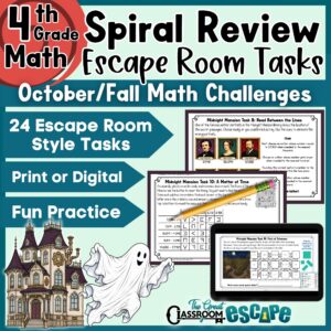 4th Grade October Math Spiral Review Escape Room
