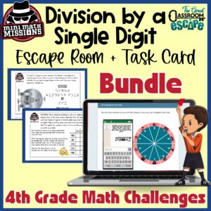 Fourth grade long division escape room and task card bundle cover
