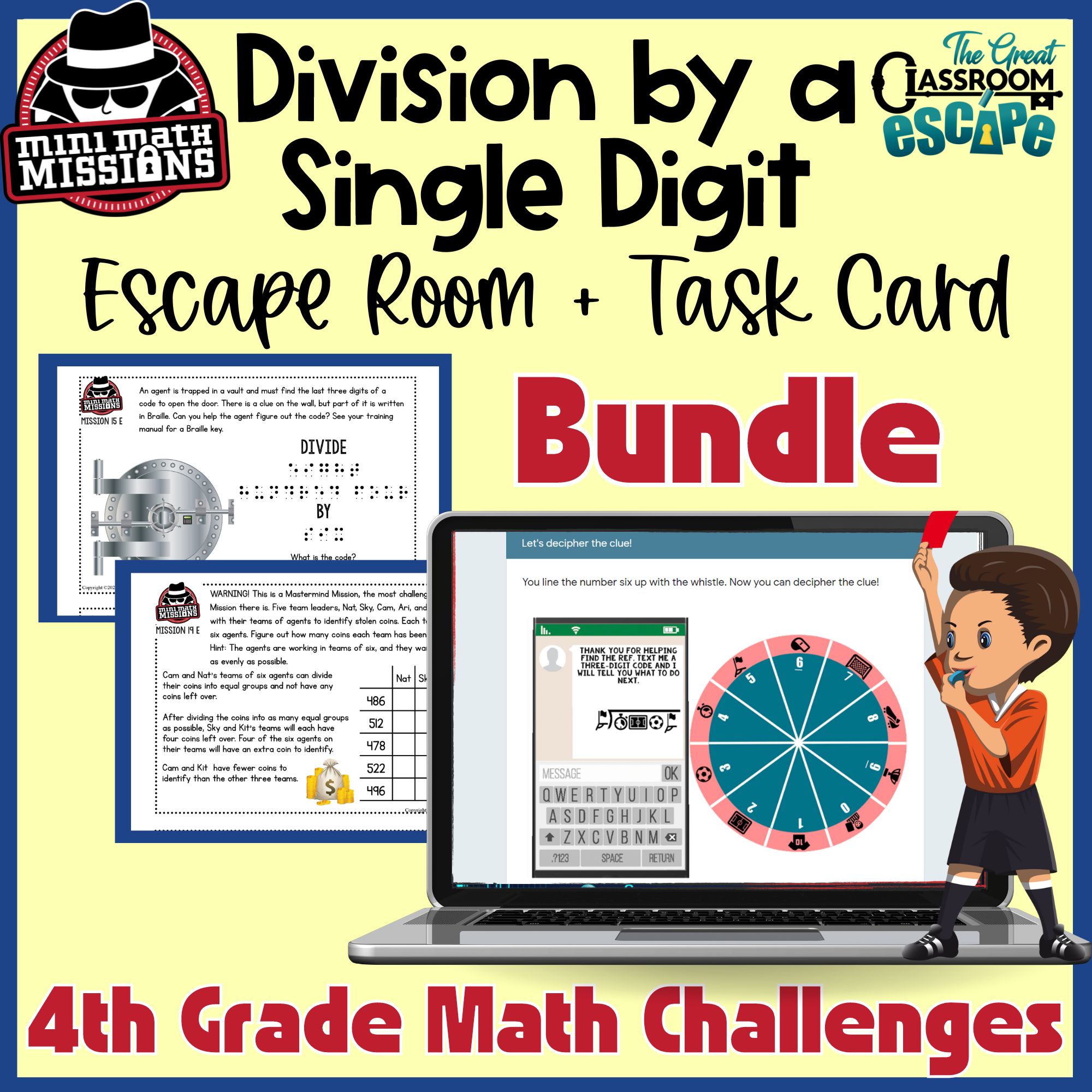 Fourth grade long division escape room and task card bundle cover