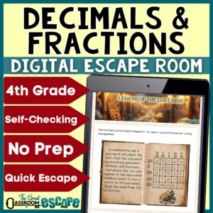 4th Grade Decimals & Fractions Digital Escape Room | No-Prep Math