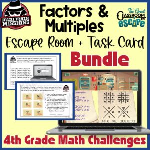 4th grade factors and multiples escape room and task card bundle cover