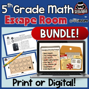 5th grade math escape room bundle with printable and digital review activities