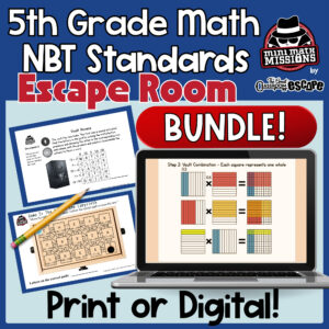 Fifth grade NBT escape room bundle for place value, multiplication, and decimal operations