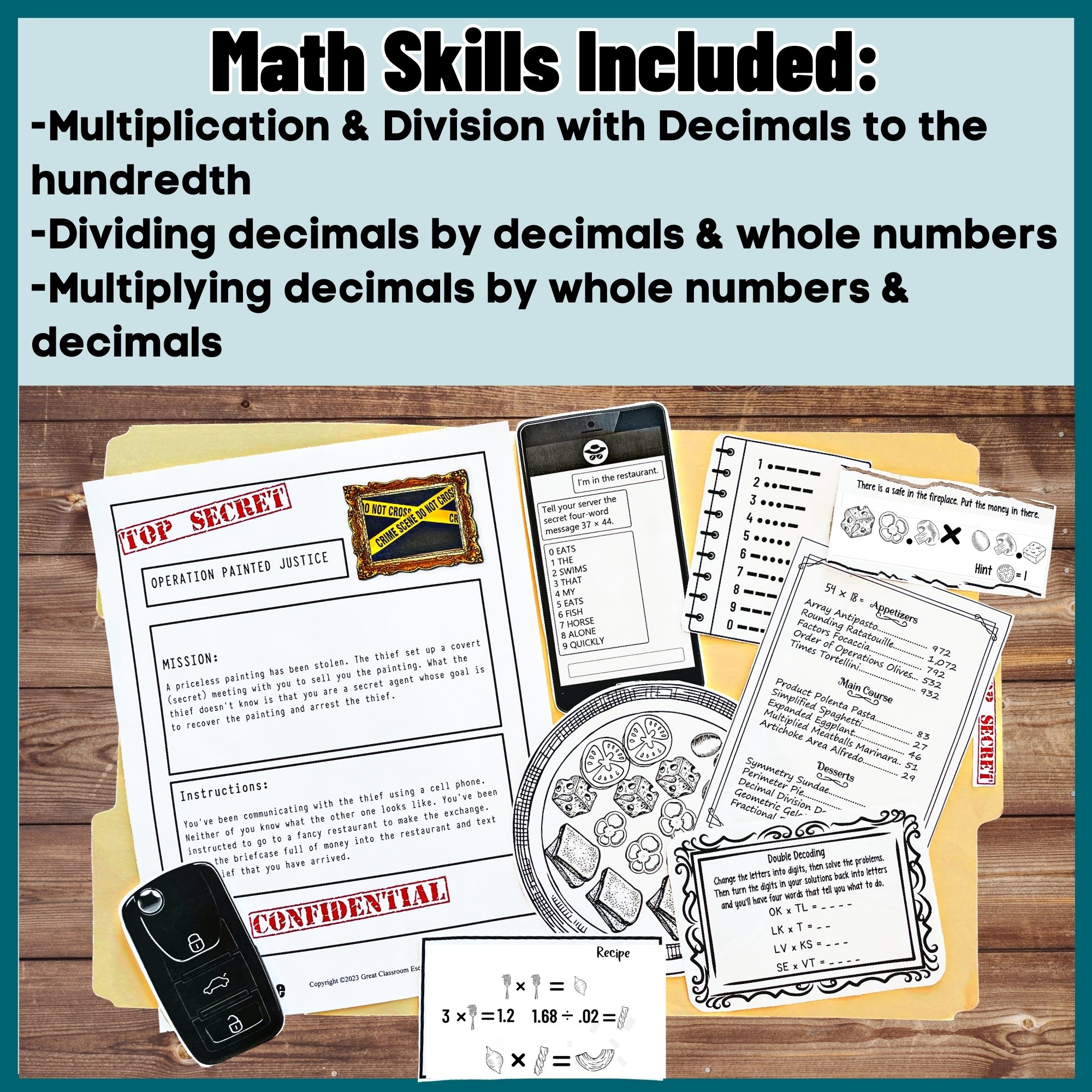 Decimal multiplication and division skills practiced by 5th and 6th grade students