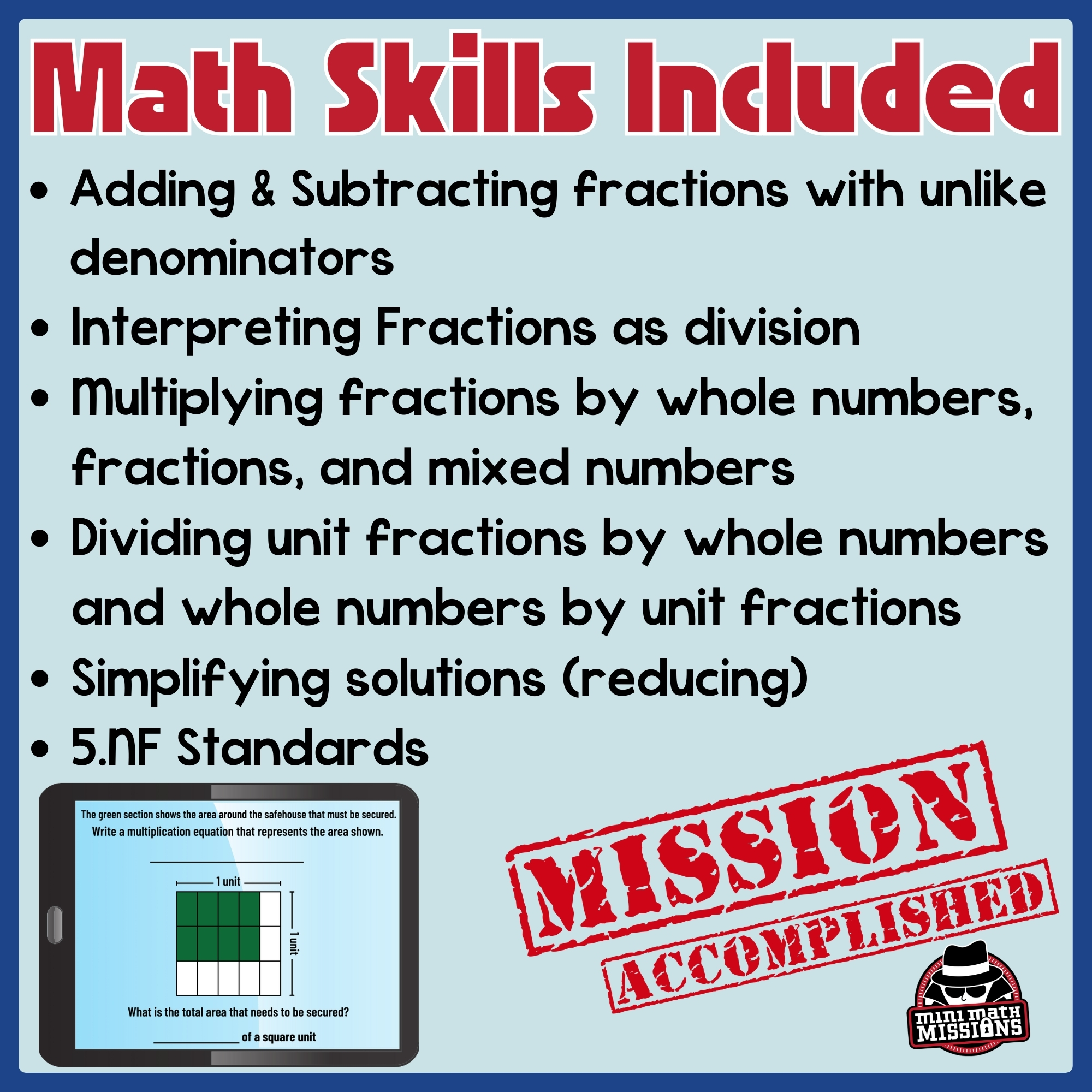 Digital escape room bundle for practicing fifth grade fraction operations