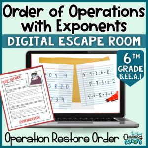 Cover of Operation Restore Order digital escape room for 6th grade order of operations with exponents