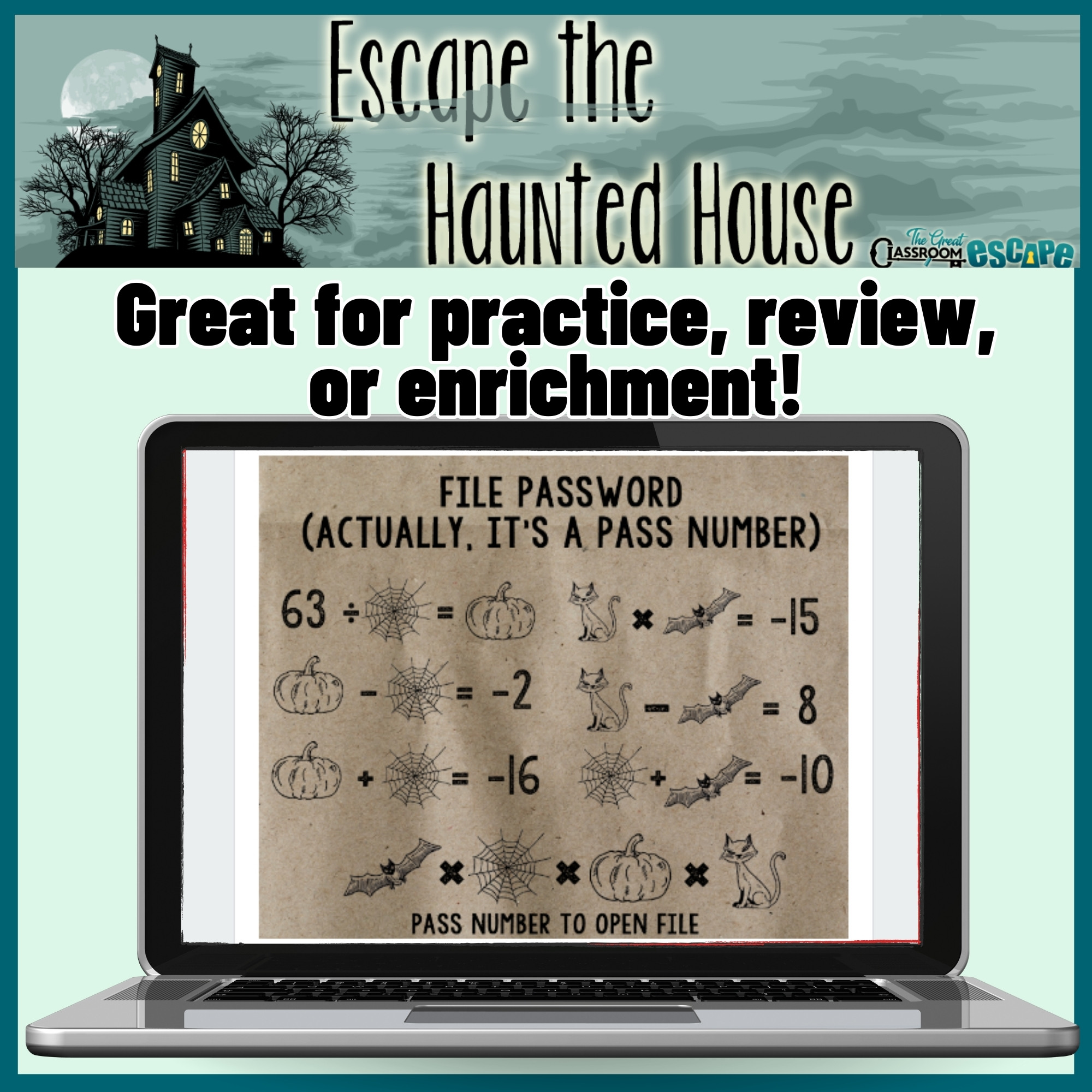 Adding, subtracting, multiplying, and dividing integers escape room practice