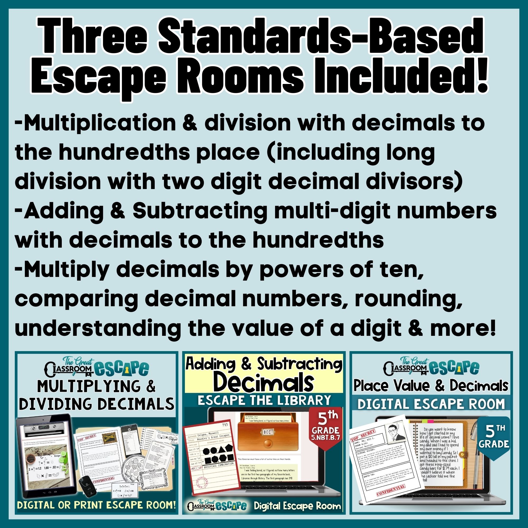 5th Grade Decimal Operations Escape Room Bundle | Place Value & Rounding - Image 4