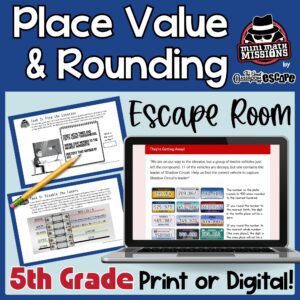 Fifth grade decimal place value and rounding escape room cover