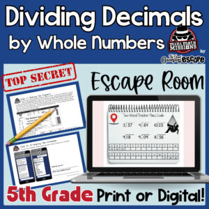 Fifth grade dividing decimals by whole numbers escape room cover