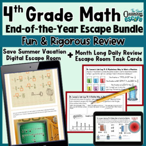 Fourth-grade end-of-year math escape room bundle for test prep and review
