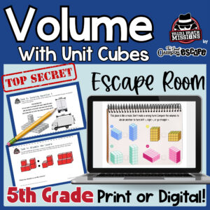Fifth grade escape room for finding volume of rectangular prisms with unit cubes