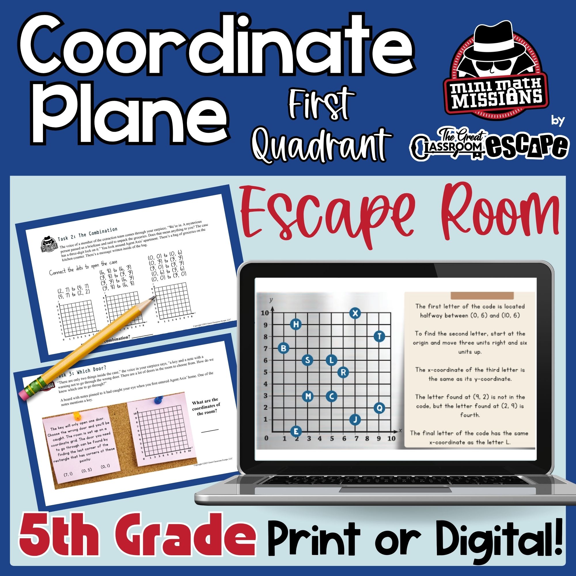 5th Grade Coordinate Plane Escape Room | First Quadrant Graphing Activity