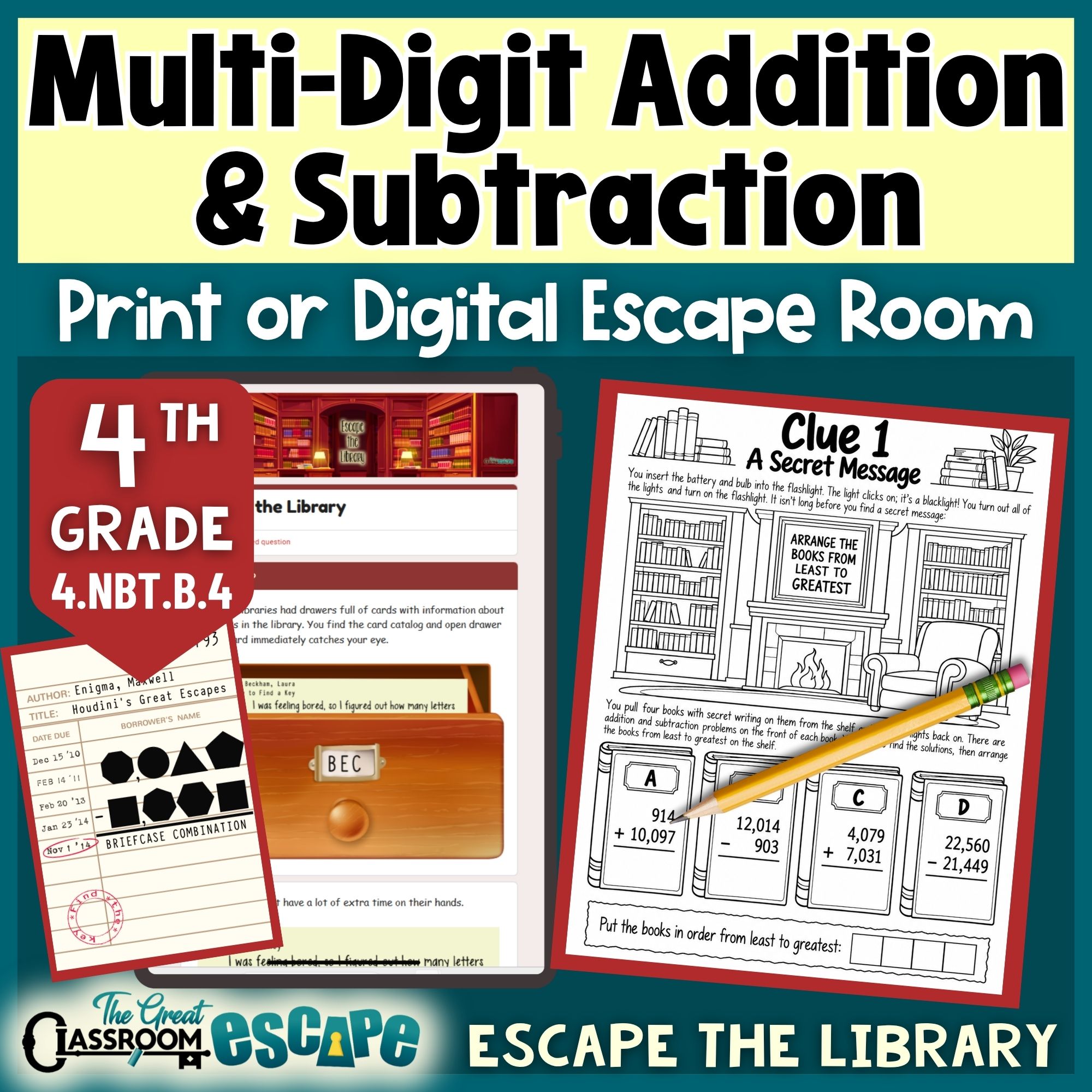 4th grade multi-digit addition and subtraction print or digital escape room